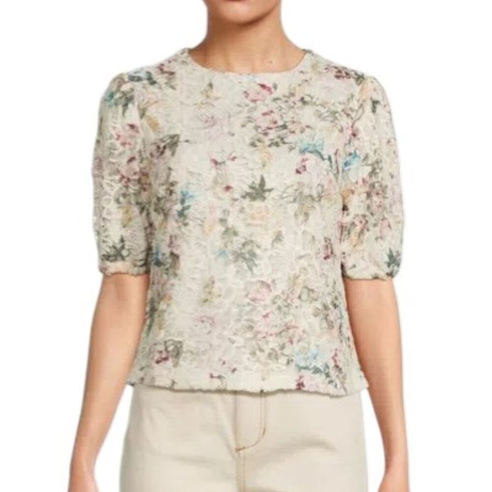 NANETTE LEPORE Women's Floral Lace Ivory Multi Color Top